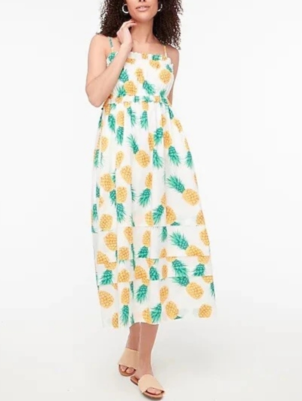 J. Crew Factory Pineapple Ruffle Smocked Top Midi Dress Multicolor Size 2